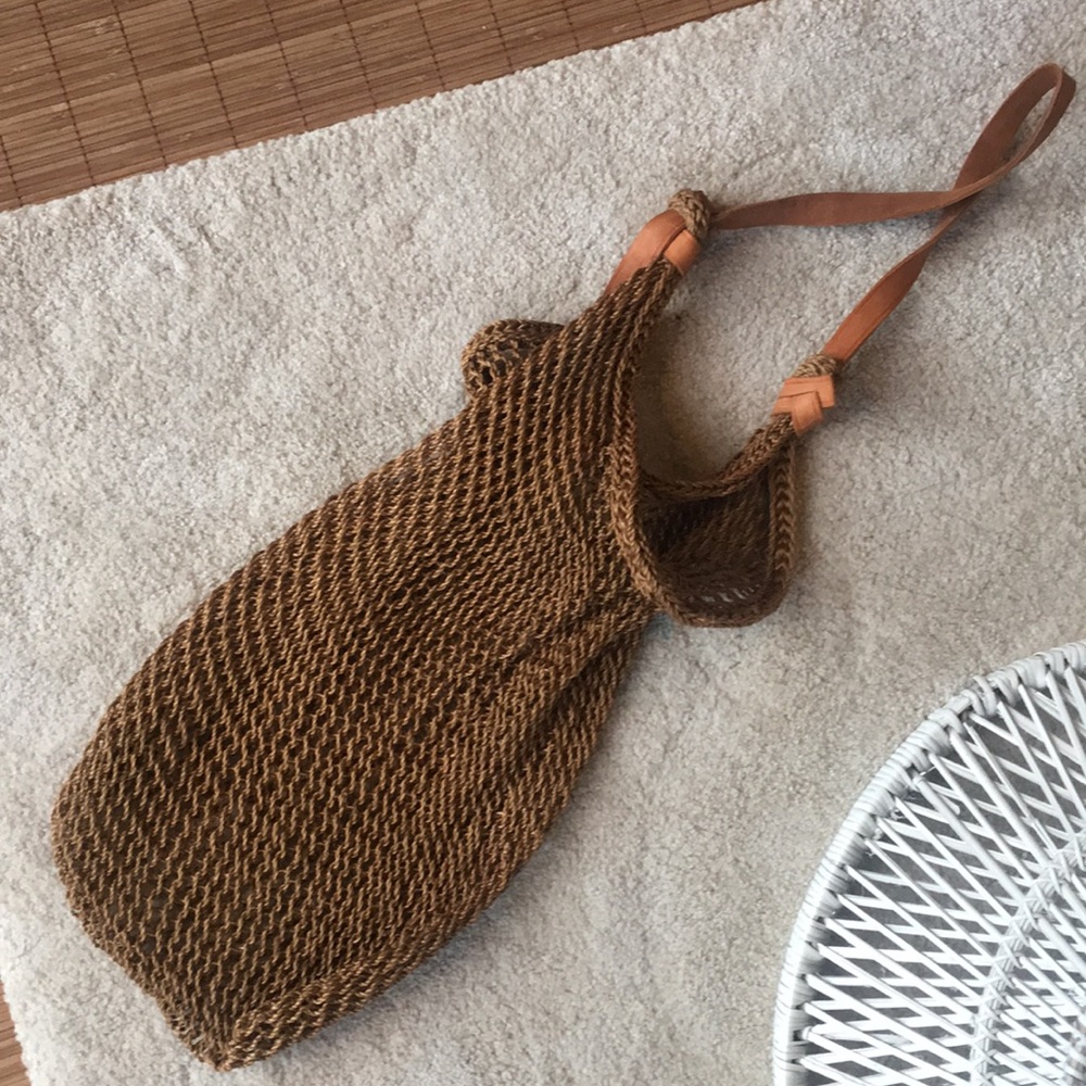 Jute and leather crochet market bag